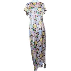 ASOS Women's Floral Maxi Dress Pink Brown Yellow Green Short Sleeve Stretch SZ 8